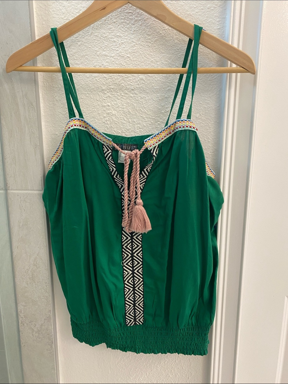 VENUS Emerald Green Double-Strap Camisole with Tassel Accent